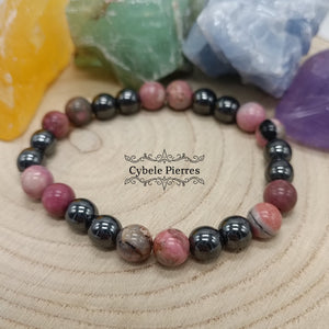 Bracelet Timide - Rhodonite et Hématite (8mm) - 19cm - Cybele Pierres