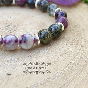 Bracelet Tourmaline Rose et verte rutile - (8mm) - 18cm - Cybele Pierres