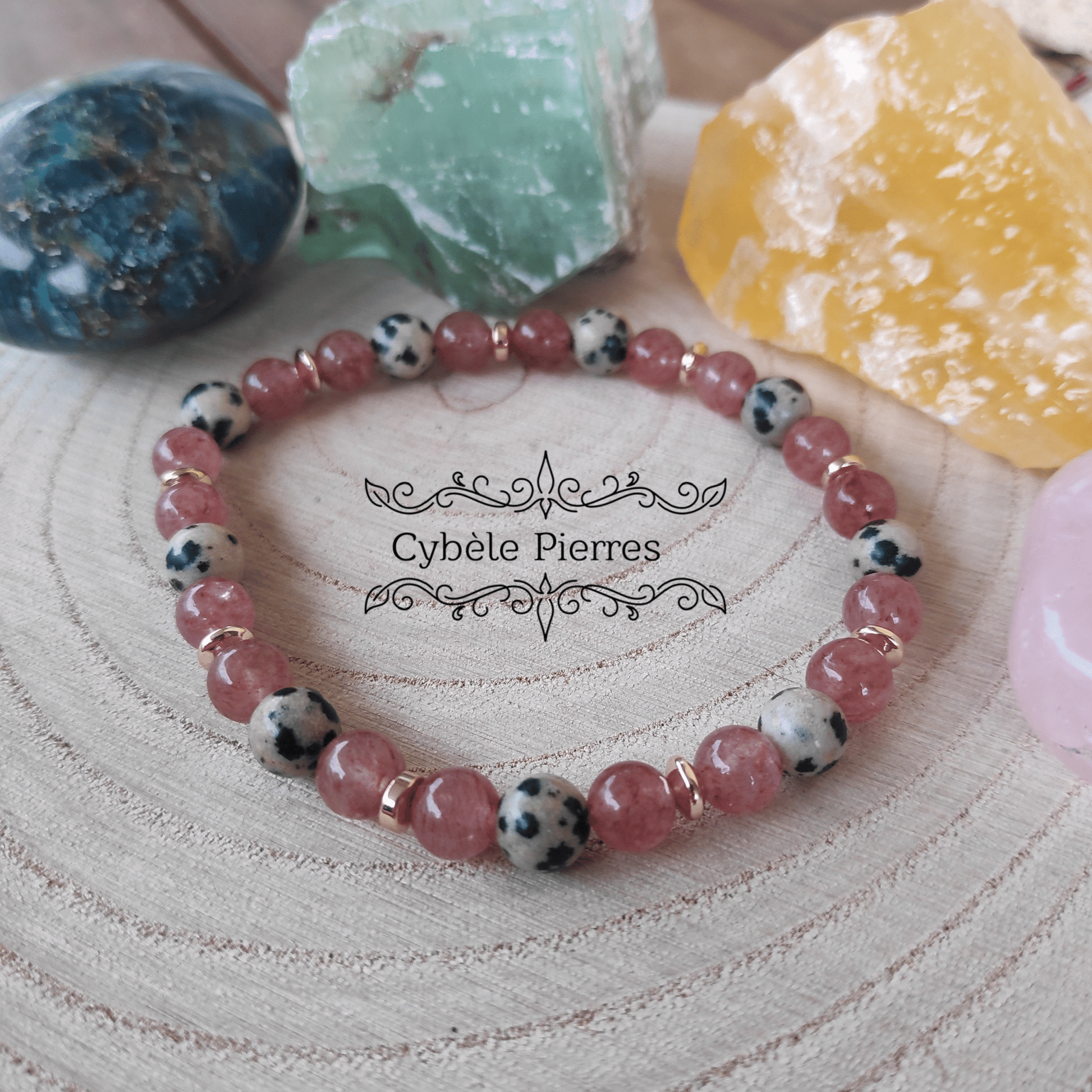Bracelet Transformations - Aventurine rouge et Jaspe Dalmatien (6mm) - 17cm - Cybele Pierres