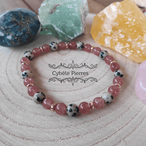 Bracelet Transformations - Aventurine rouge et Jaspe Dalmatien (6mm) - 17cm - Cybele Pierres