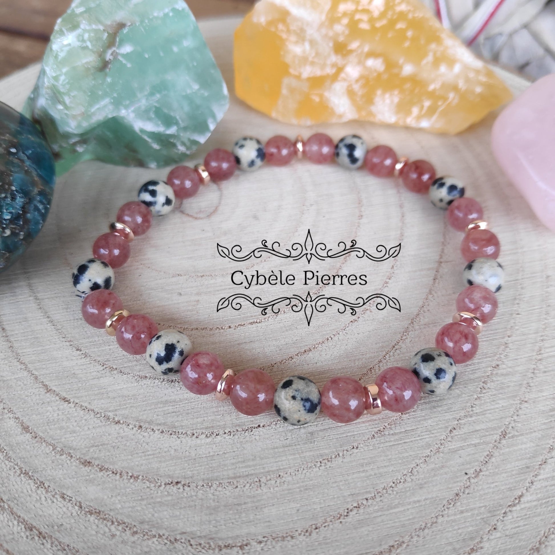 Bracelet Transformations - Aventurine rouge et Jaspe Dalmatien (6mm) - 17cm - Cybele Pierres