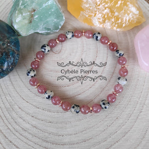 Bracelet Transformations - Aventurine rouge et Jaspe Dalmatien (6mm) - 17cm - Cybele Pierres