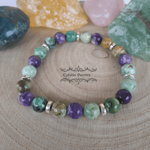 Bracelet Valeureux - Variscite et Charoïte (8mm) - 18cm - Cybele Pierres