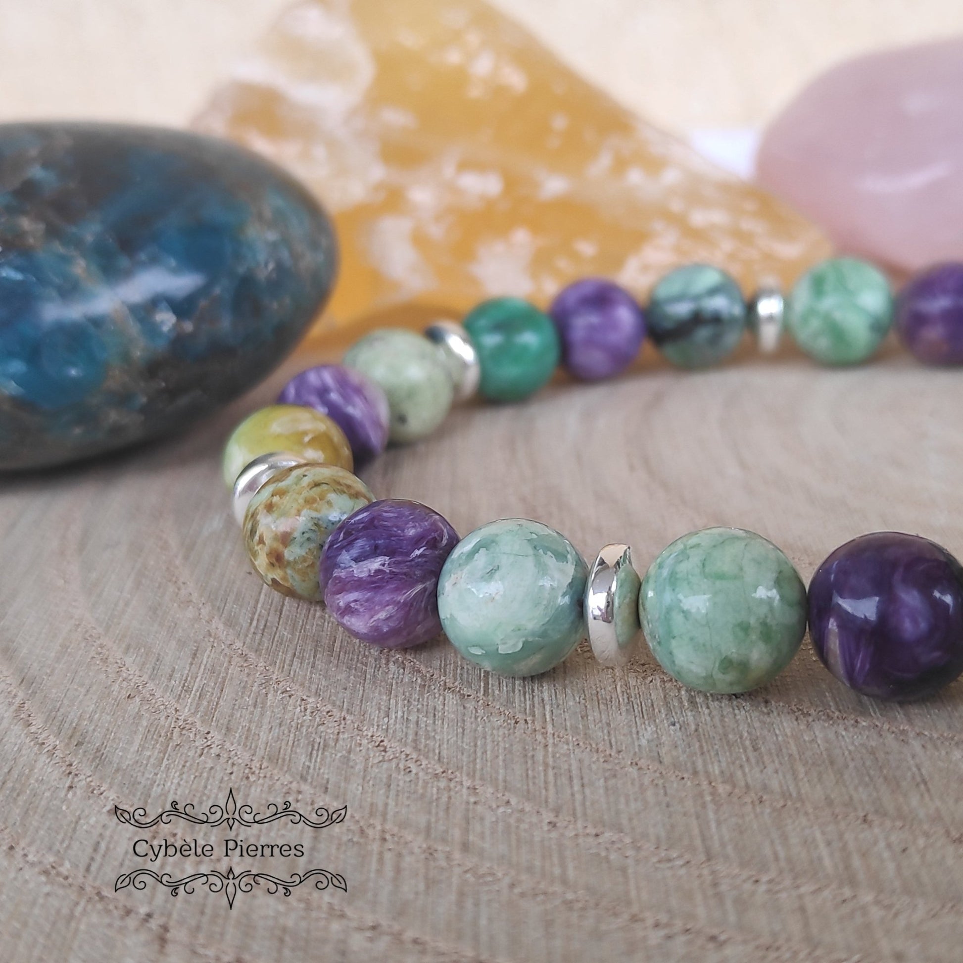 Bracelet Valeureux - Variscite et Charoïte (8mm) - 18cm - Cybele Pierres