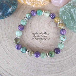 Bracelet Valeureux - Variscite et Charoïte (8mm) - 18cm - Cybele Pierres