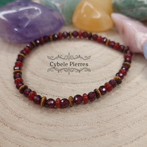 Bracelet Volcano - Oeil de Tigre, Cornaline et Grenat (2 et 4mm) - 18cm - Cybele Pierres