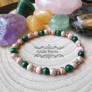 Bracelet Volonté - Malachite et Rhodochrosite (6mm) - 17cm - Cybele Pierres