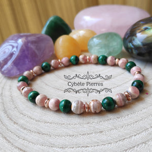 Bracelet Volonté - Malachite et Rhodochrosite (6mm) - 17cm - Cybele Pierres