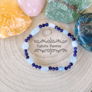 Bracelet Voyage des rêves : Aigue - marine et Saphir naturel facetté (3 et 10mm) - 18cm - Cybele Pierres