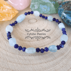 Bracelet Voyage des rêves : Aigue - marine et Saphir naturel facetté (3 et 10mm) - 18cm - Cybele Pierres