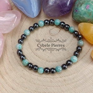 Bracelet Zen - Amazonite et Hématite (6mm) - 17cm - Cybele Pierres