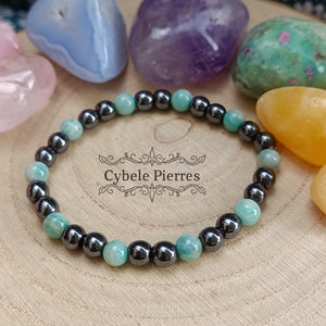 Bracelet Zen - Amazonite et Hématite (6mm) - 17cm - Cybele Pierres