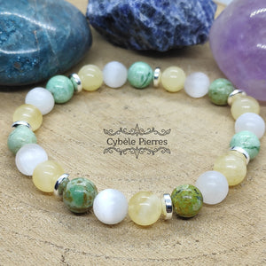 Bracelet Positivité - Sélénite, Calcite orange et Variscite (8mm) 18cm