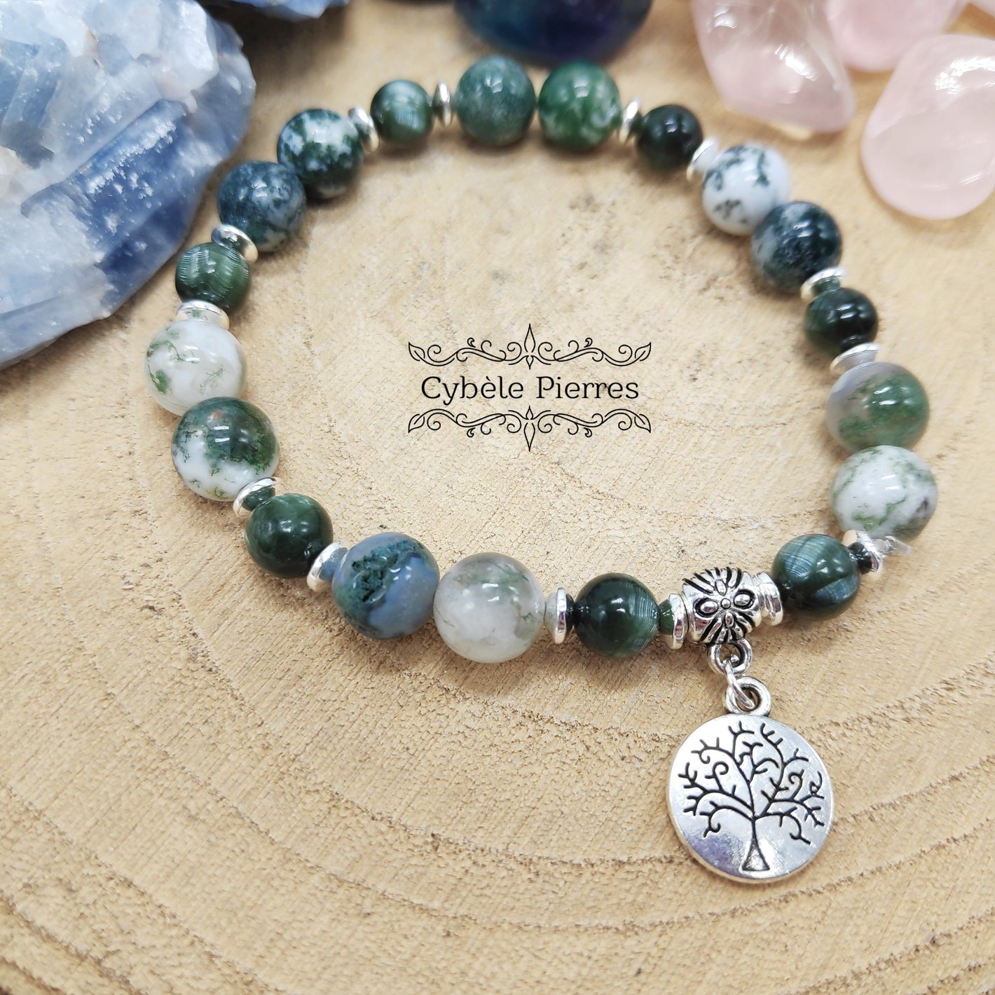 Bracelet Arbre de vie - Agate Arbre et Seraphinite (6 et 8mm)
