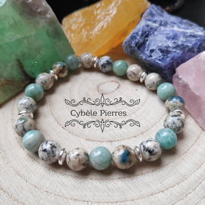 Bracelet Elévation - Jaspe K2 (Kétonite) et Amazonite (8mm) - 18cm