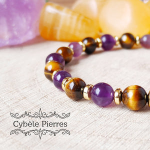 Bracelet Dévouement – Améthyste & Œil de Tigre (6 mm) - 17 cm | Protection et Détermination