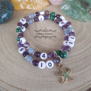 Bracelet d'Allaitement - Angélite, Malachite et Améthyste facetté (6mm)- 18cm (Deux tours)