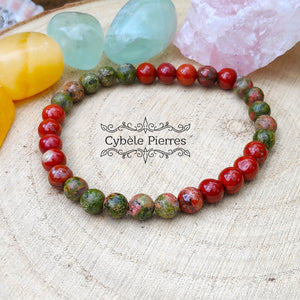 Bracelet Baubis - Unakite et Jaspe rouge (6mm) - 18cm