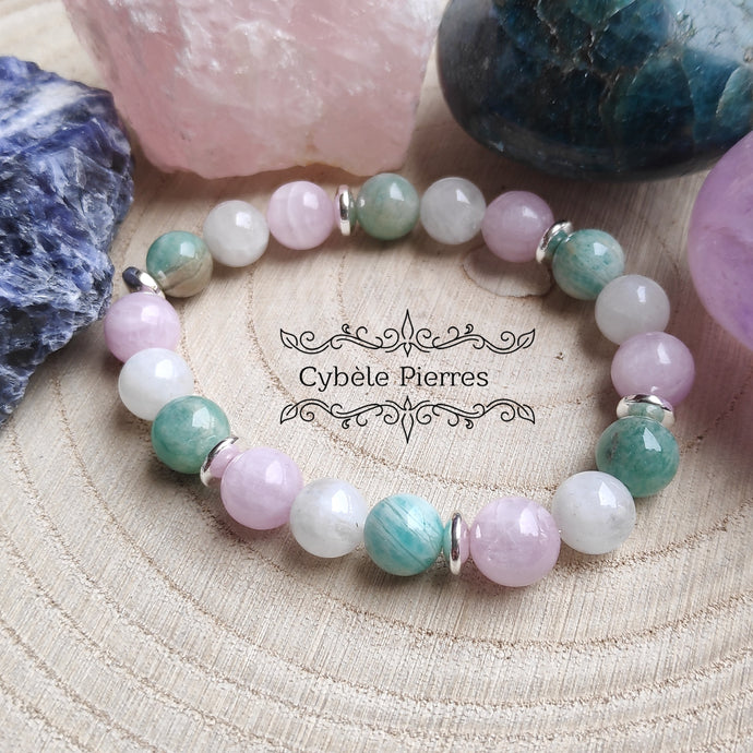 Bracelet Douceur - Amazonite, Péristérite et Kunzite (8mm) - 19cm