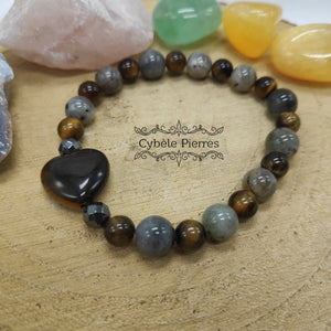 Bracelet Protection et Chakras- Oeil de tigre, Labradorite et Oeil de Taureau - 17cm
