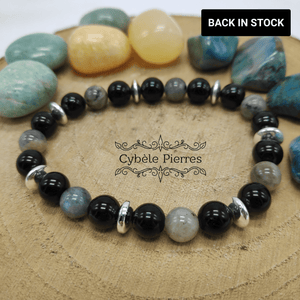 Bracelet Protection et Energie: Obsidienne Oeil Céleste et Labradorite (8mm) - 18cm [🔥Dernier exemplaire!]