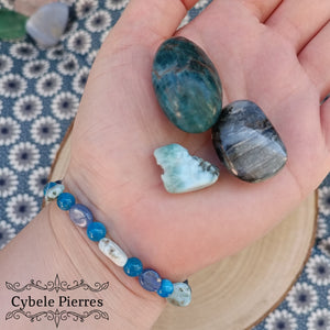 RESERVE - Bracelet "Je m'exprime" - Cyanite, Larimar et Apatite (6 et 8mm) - 18cm - Cybele Pierres