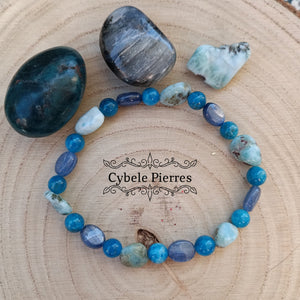 RESERVE - Bracelet "Je m'exprime" - Cyanite, Larimar et Apatite (6 et 8mm) - 18cm - Cybele Pierres
